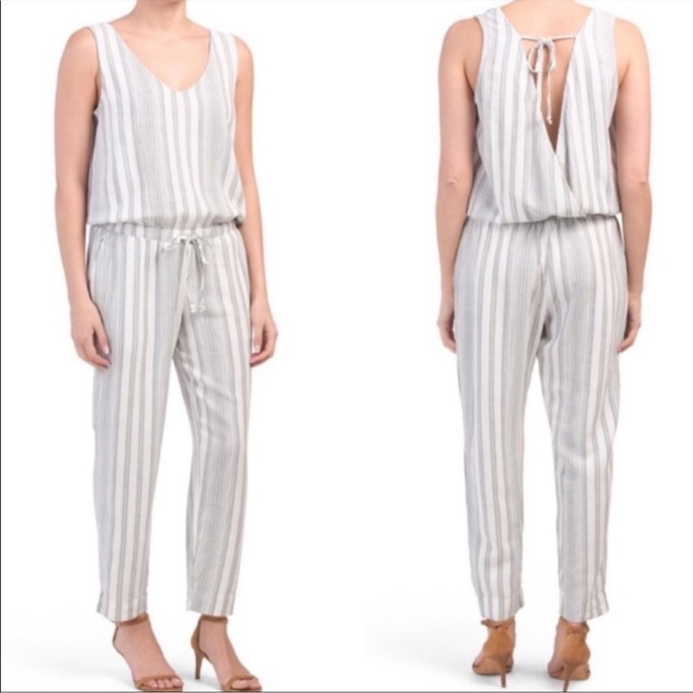 NWOT Cloth & Stone Anthropologie Linen Blue and White Striped Jumpsuit